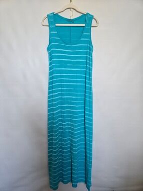 FRESH PRODUCE WOMEN MAXI DRESS SLEEVELESS TURQUOISE STRIPED SZ XL